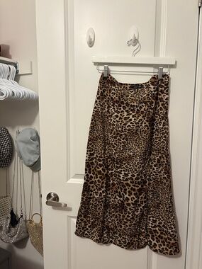 2/15$ Nasty Gal Leopard Print Midi Skirt - Brown/Black